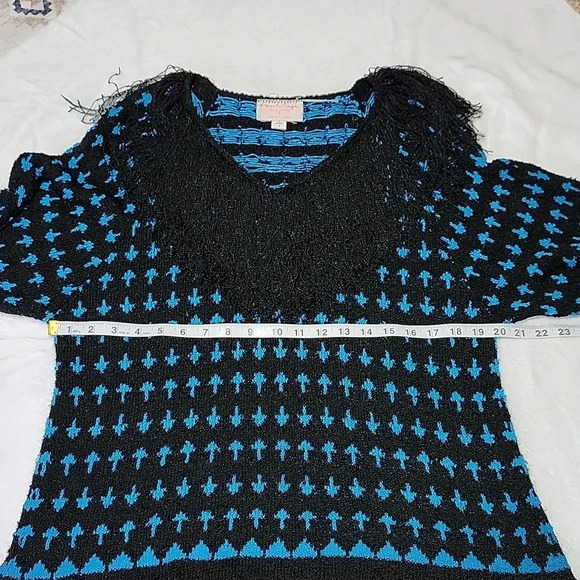 Vintage French Rags Hand Loomed Knit Sweater & Skirt Set Black Blue Fringe Size - Picture 7 of 13
